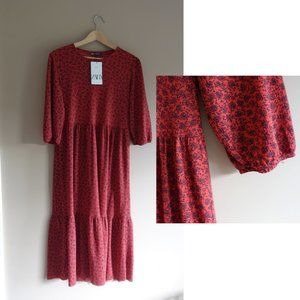 BNWT Zara Smock Midi Floral Dress Size M